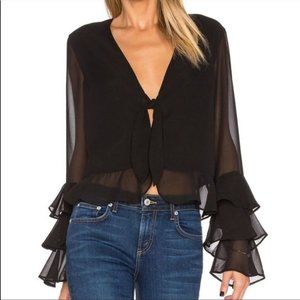 Tularosa Revolve Winnie Ruffle Sleeve Sheer Blouse Black Sz XS
